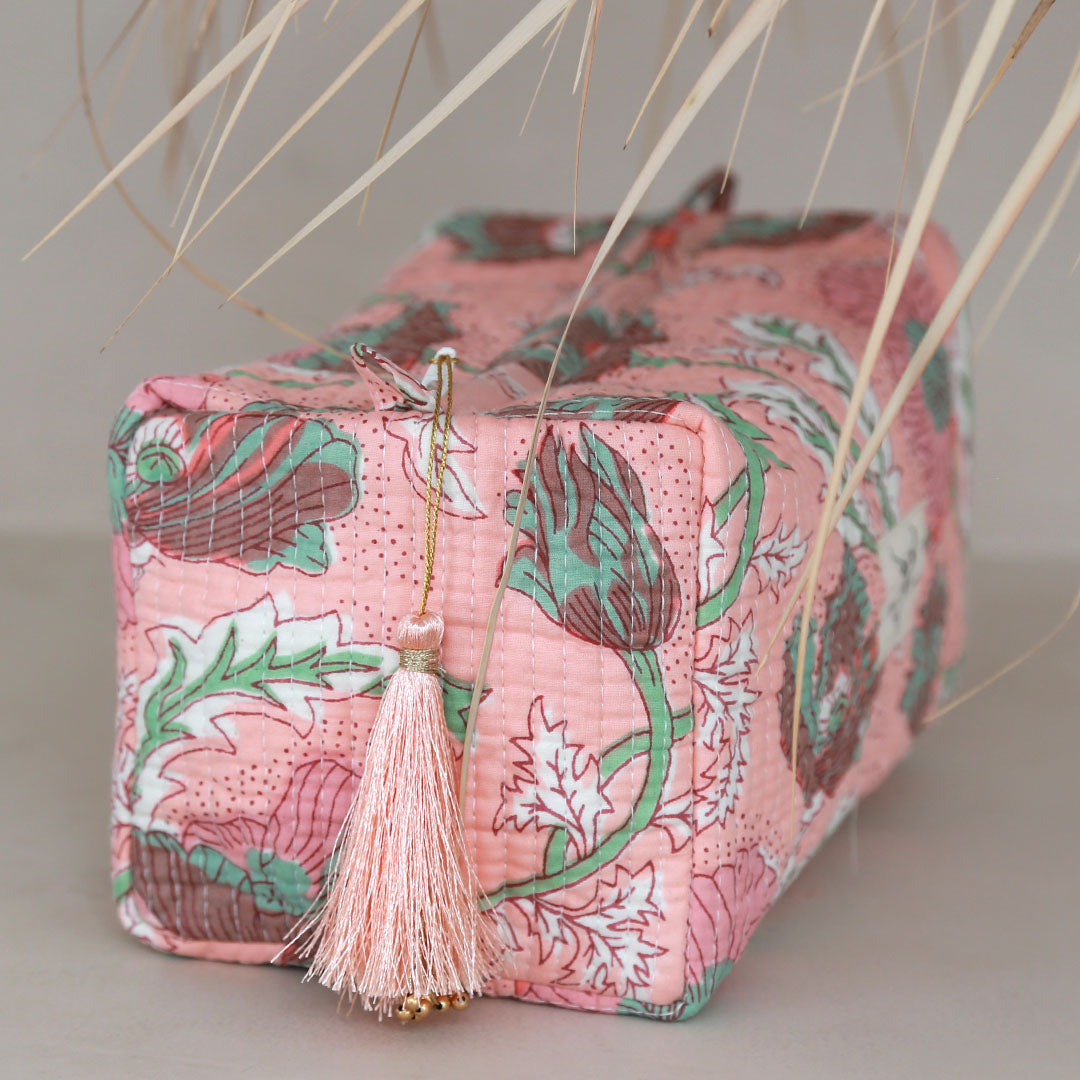 Blockprint toiletry bag Fez blossom peach M