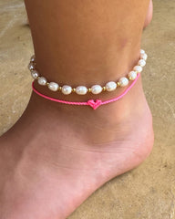 Bracelet de cheville love ibiza heart pink