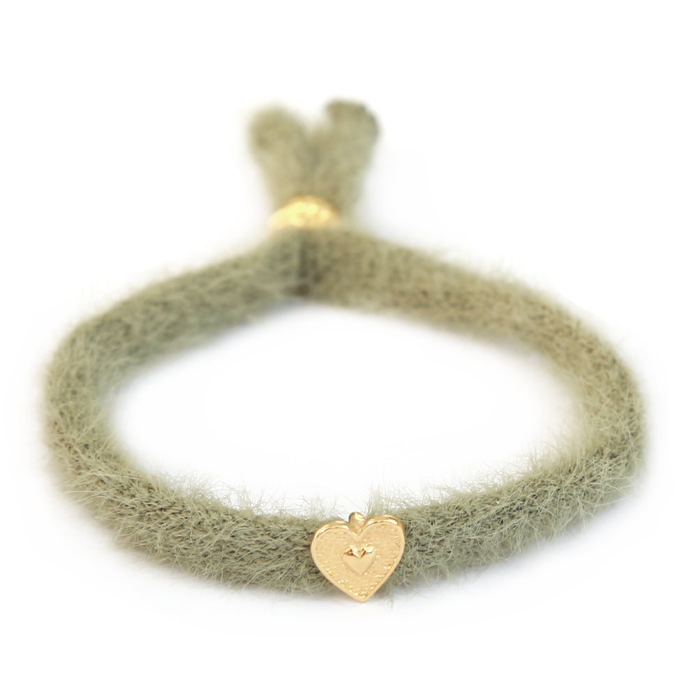 Fluffy olive green bracelet