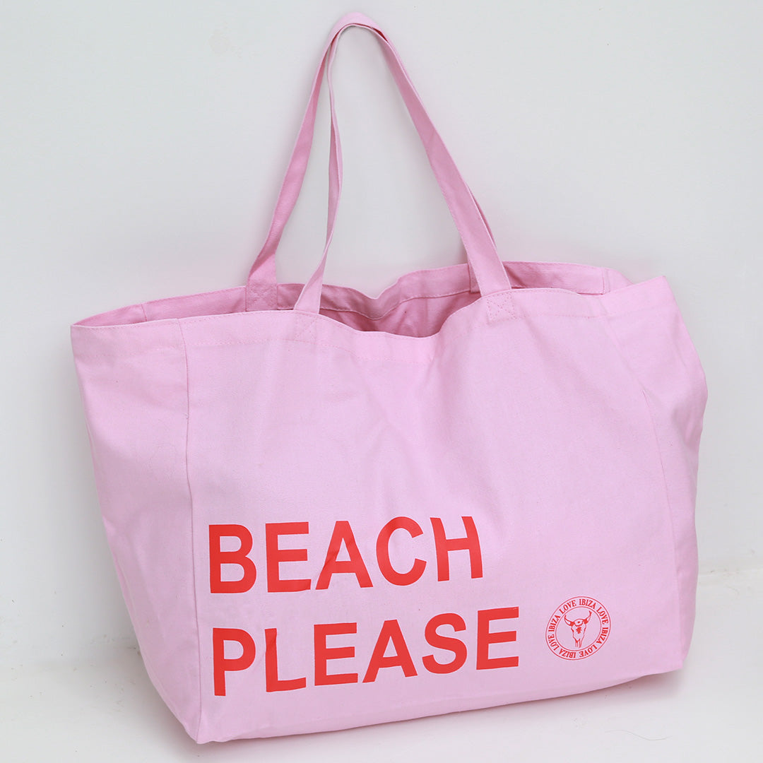 Canvas strandtas beach please pink