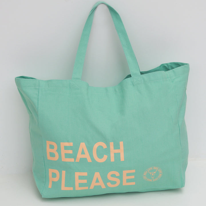 Canvas strandtas beach please turquoise peach