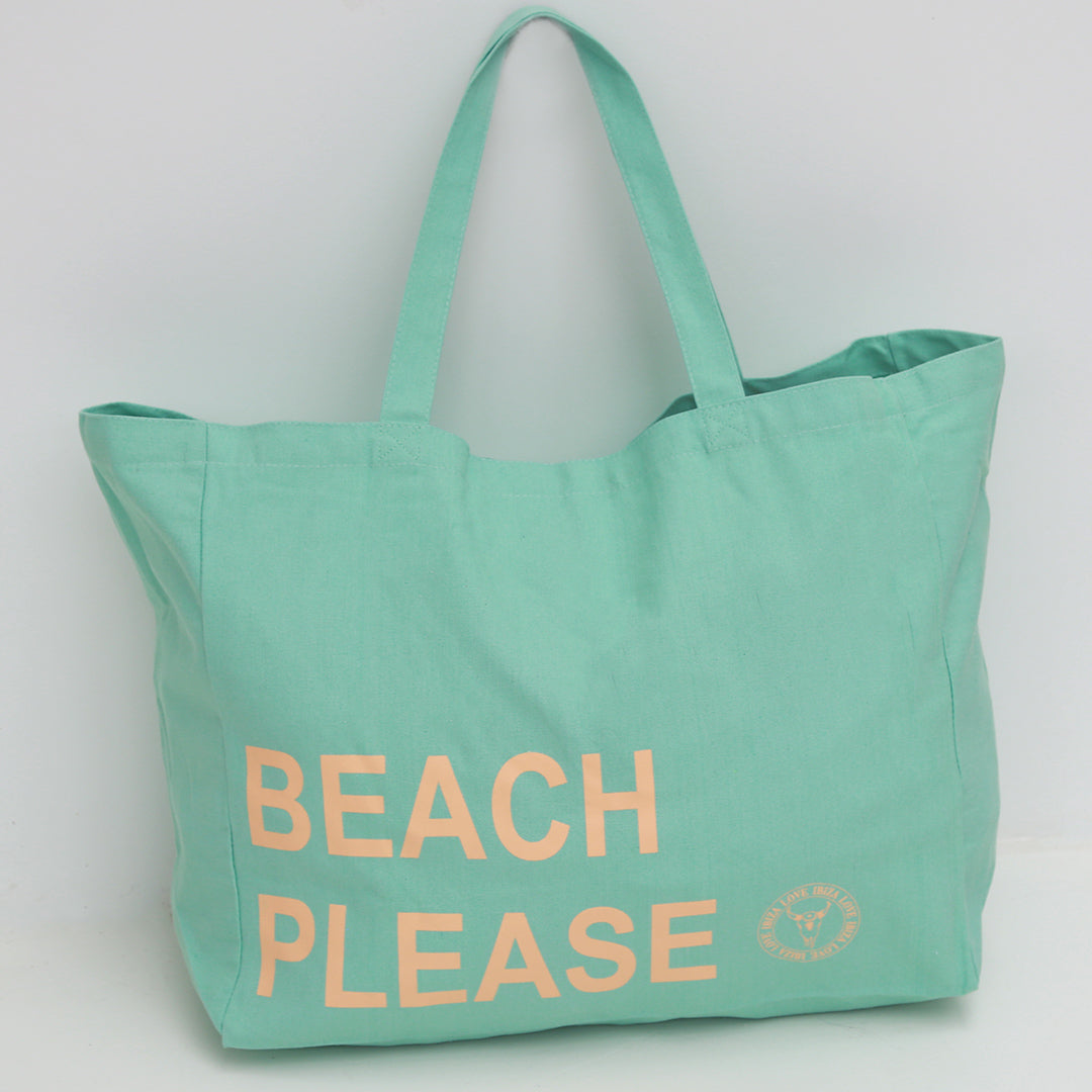 Canvas Strandtasche Beach Please türkis pfirsich