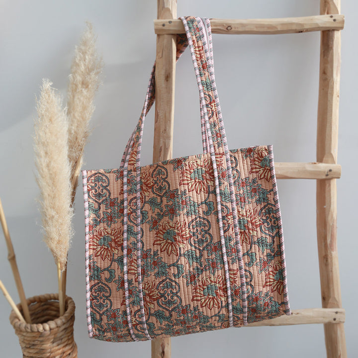 Blockprint shoulder bag flower beige