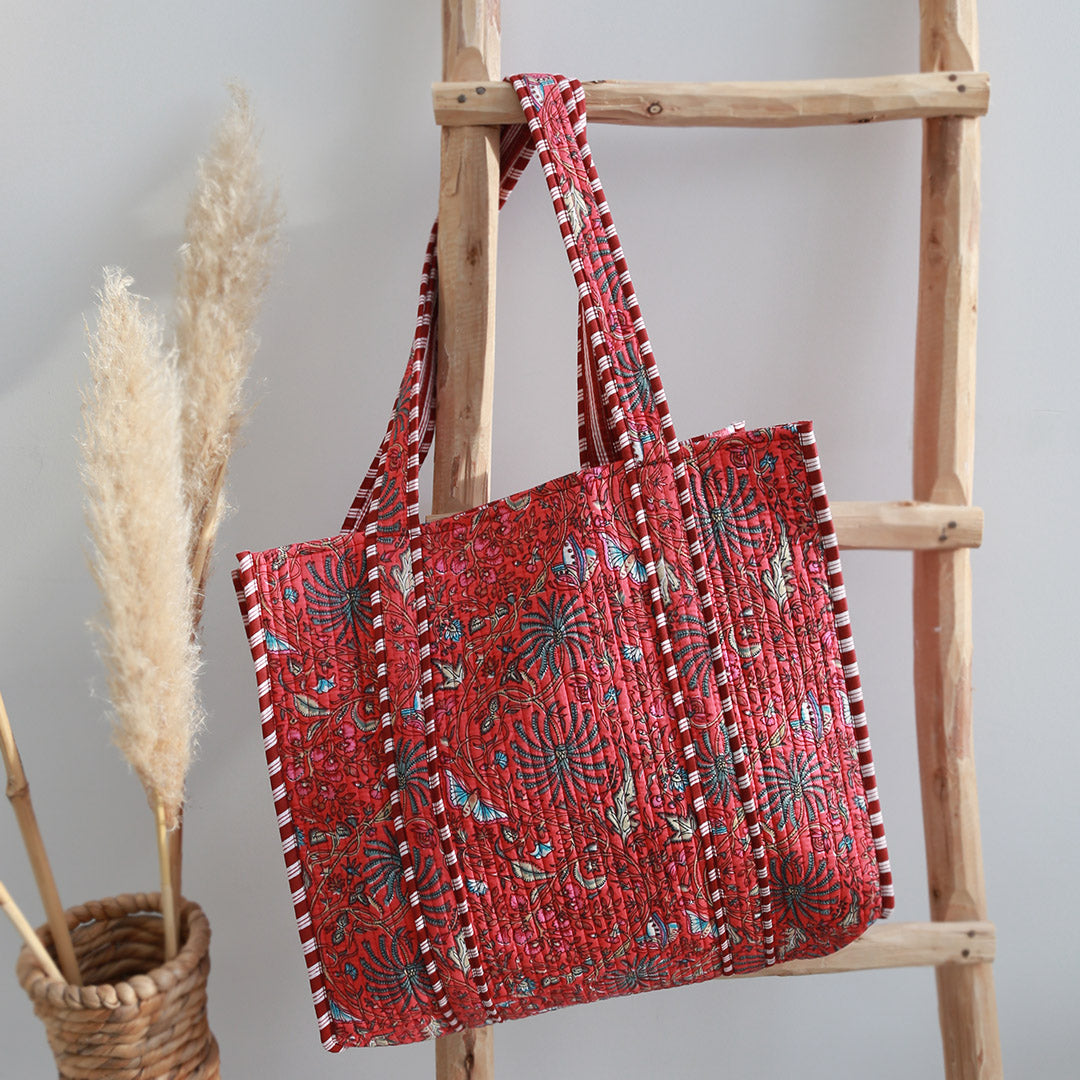 Blockprint schoudertas flower rood