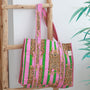 Block print shoulder bag tiger pink