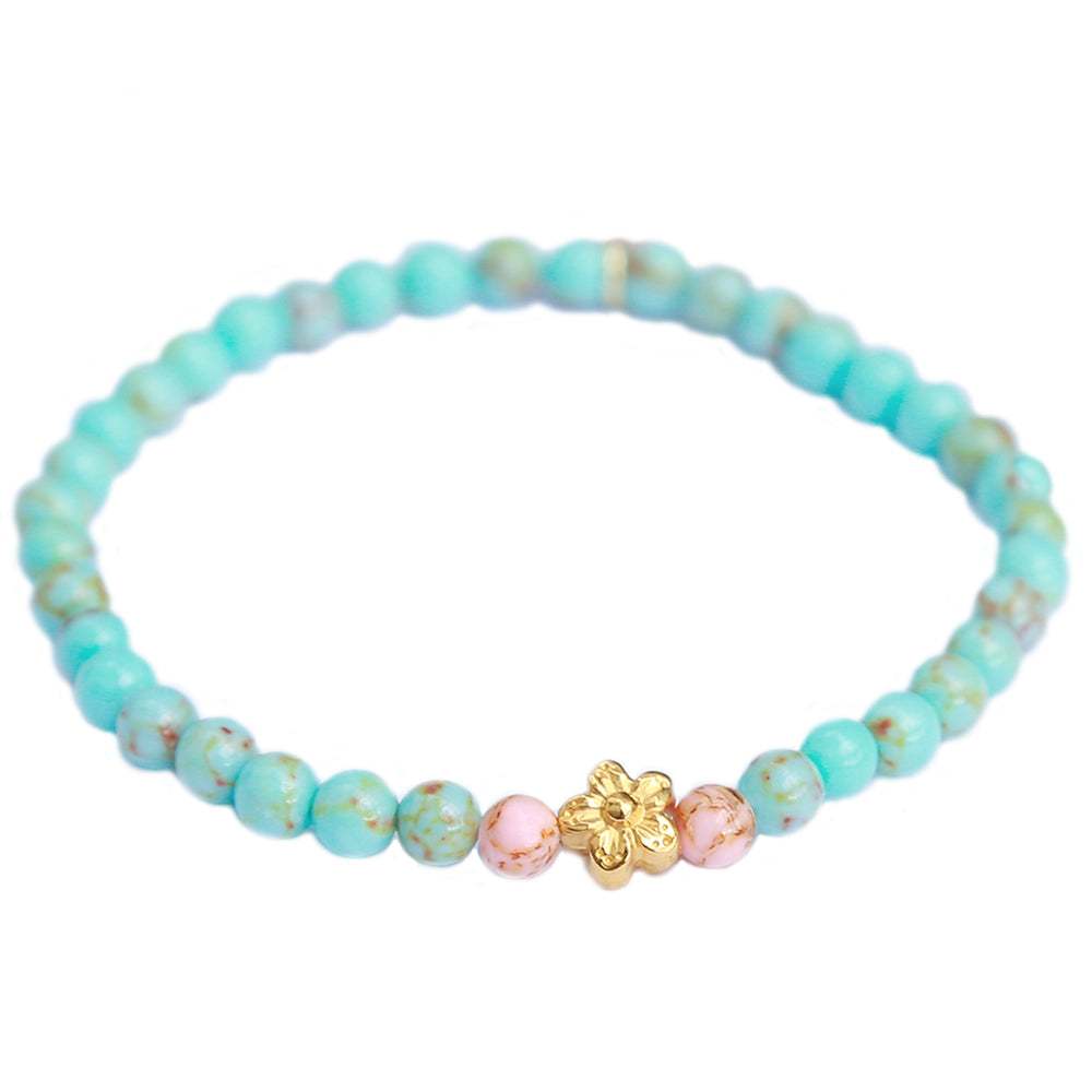 Armband turquoise stone flower gold