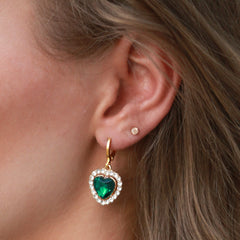 Oorbellen strass heart emerald