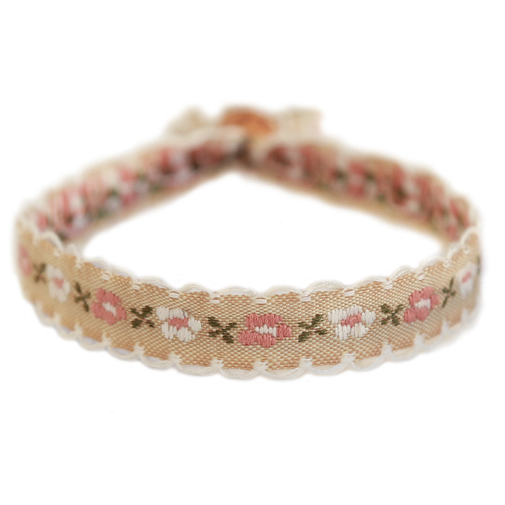 Woven bracelet cotton flower beige