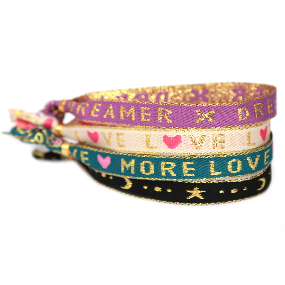 Bracelet tissé crème love or