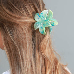 Hair clip flower pastel swirl green