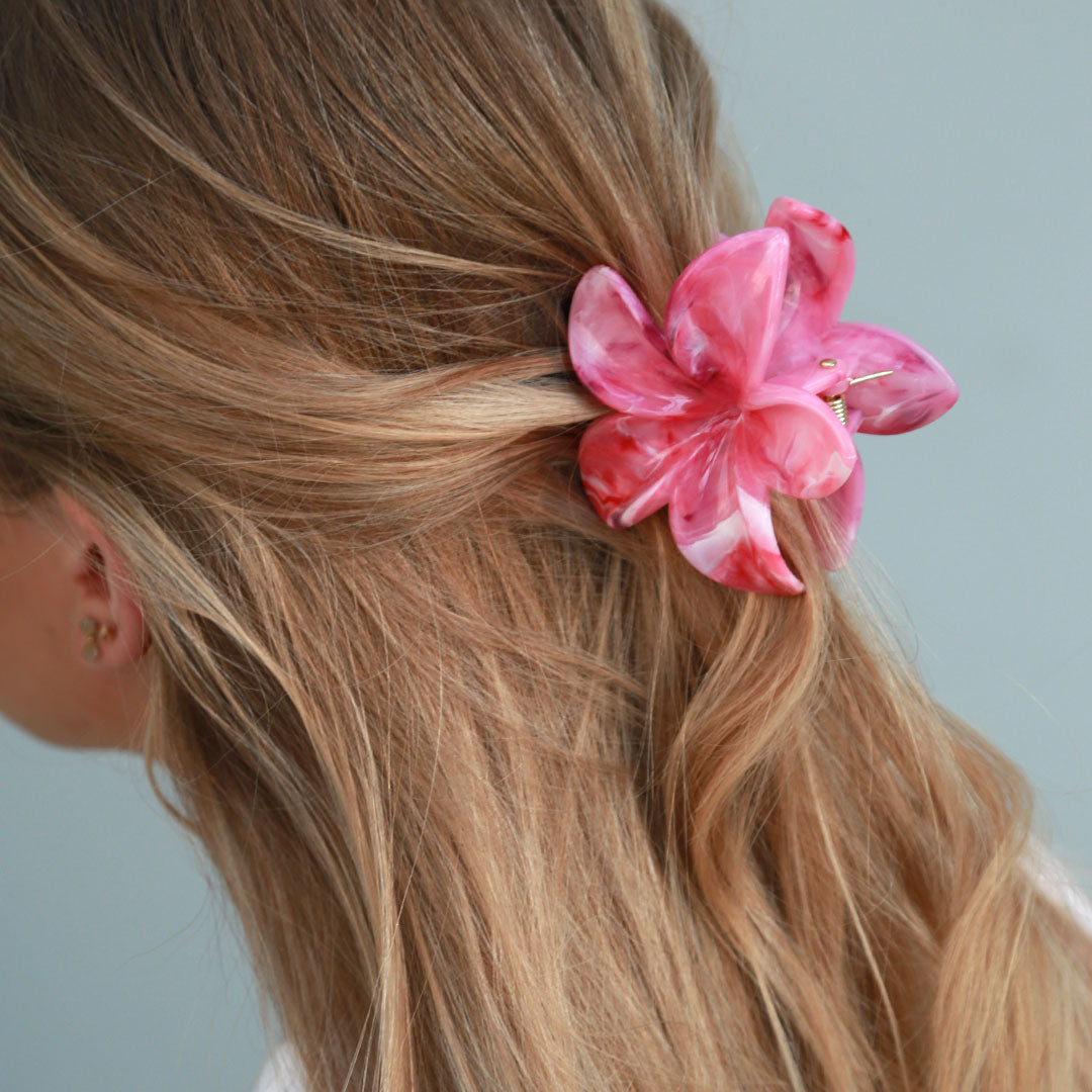 Hair clip flower pastel swirl pink