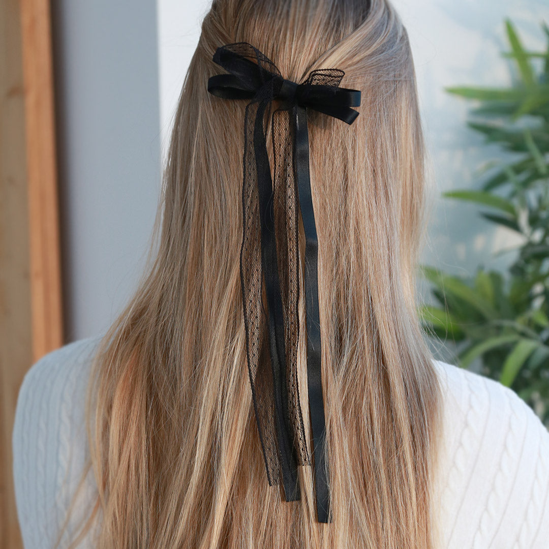 Hair clip bow black lace