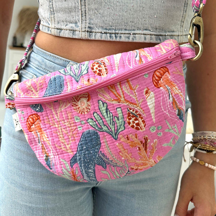 Block print fanny pack Fez under the sea