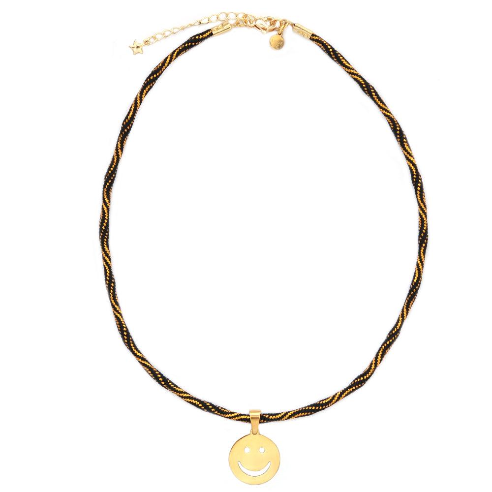 Ketting smiley zwart goud