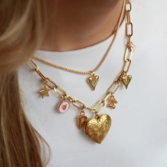 Gold link chain love heart