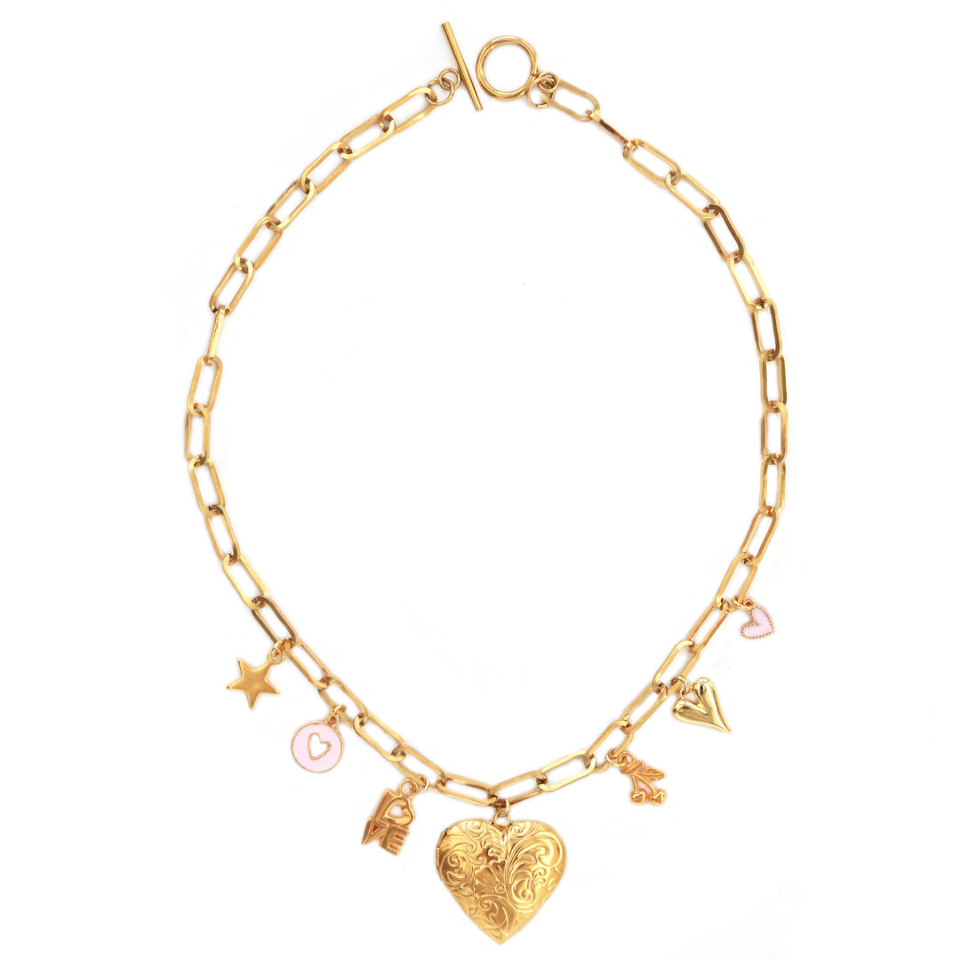 Gold link chain love heart