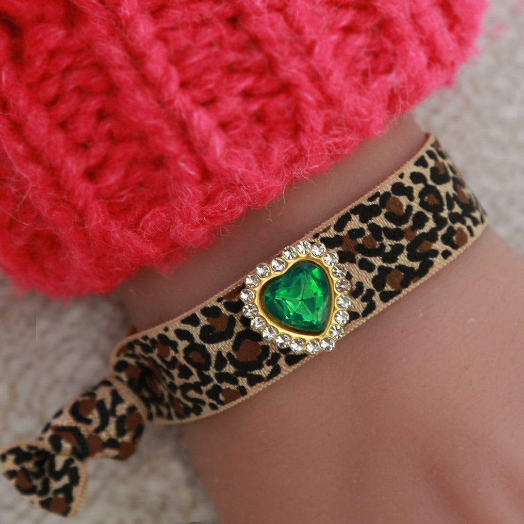 Bracelet leopard rhinestone green