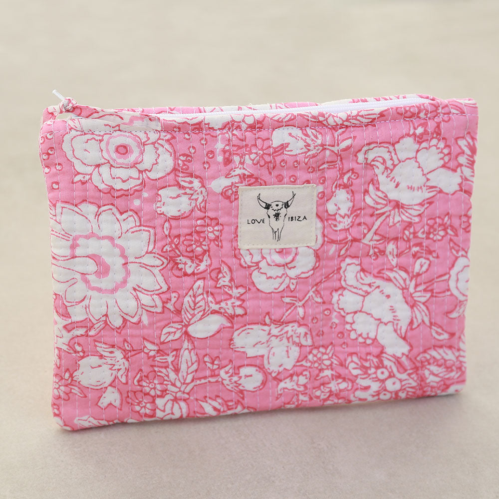 Trousse de maquillage fleur rose clair