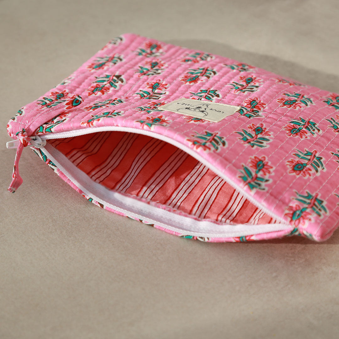 Trousse de maquillage fleur rose