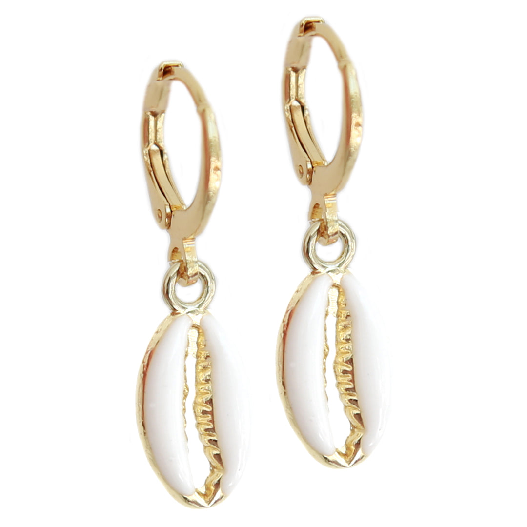 Earrings gold shell white