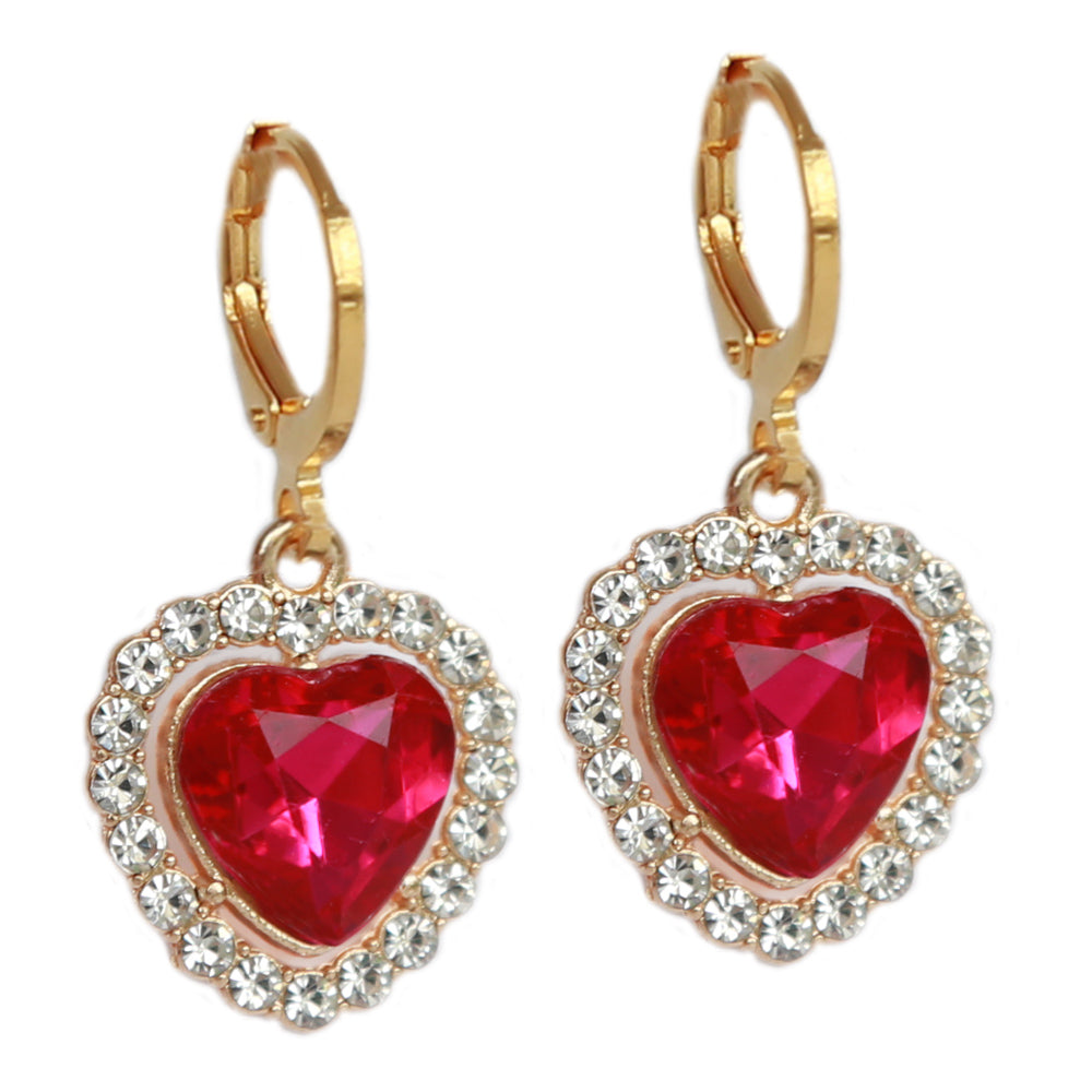 Boucles d'oreilles strass coeur rubis