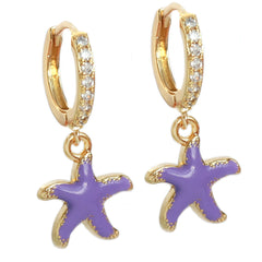 Gold earrings starfish purple