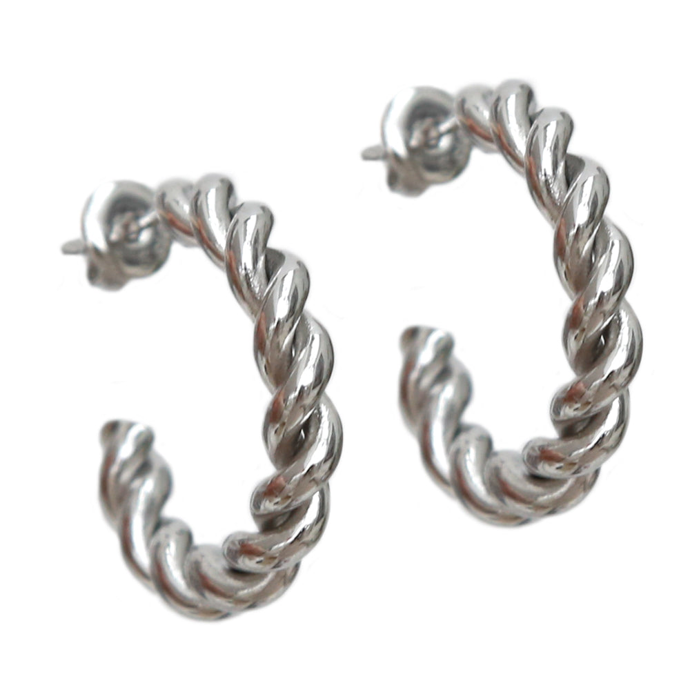 Silver earrings twisted hoops