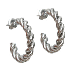 Silver earrings twisted hoops