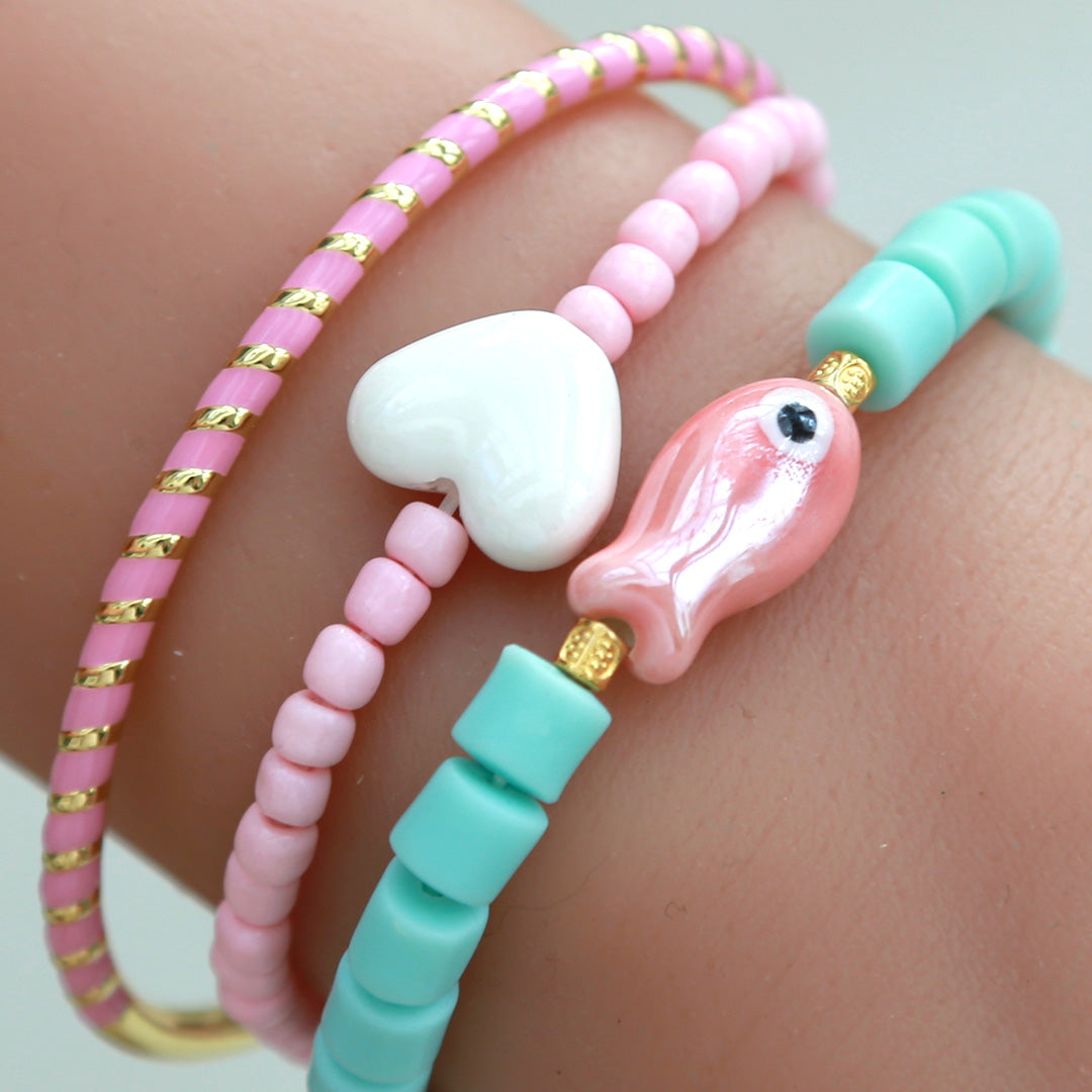 Bracelet stone heart pink