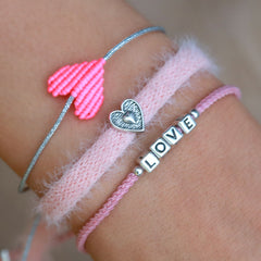 Armband baby pink heart silver