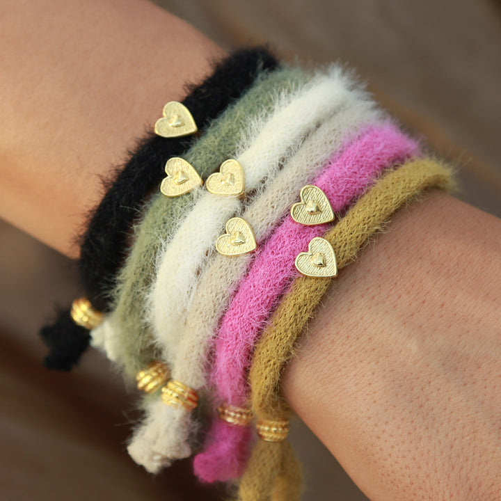 Bracelet fluffy vert olive