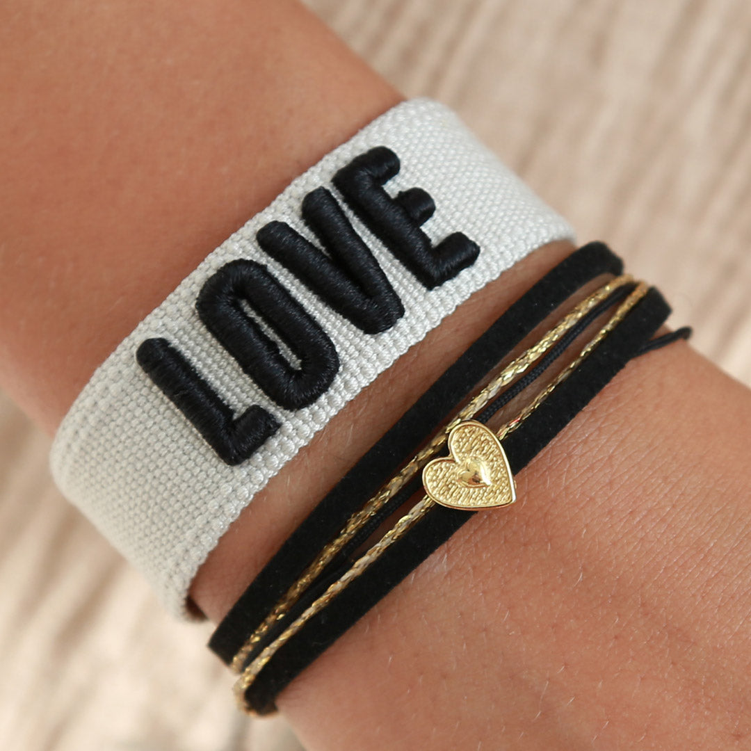 Bracelet tissé love crème