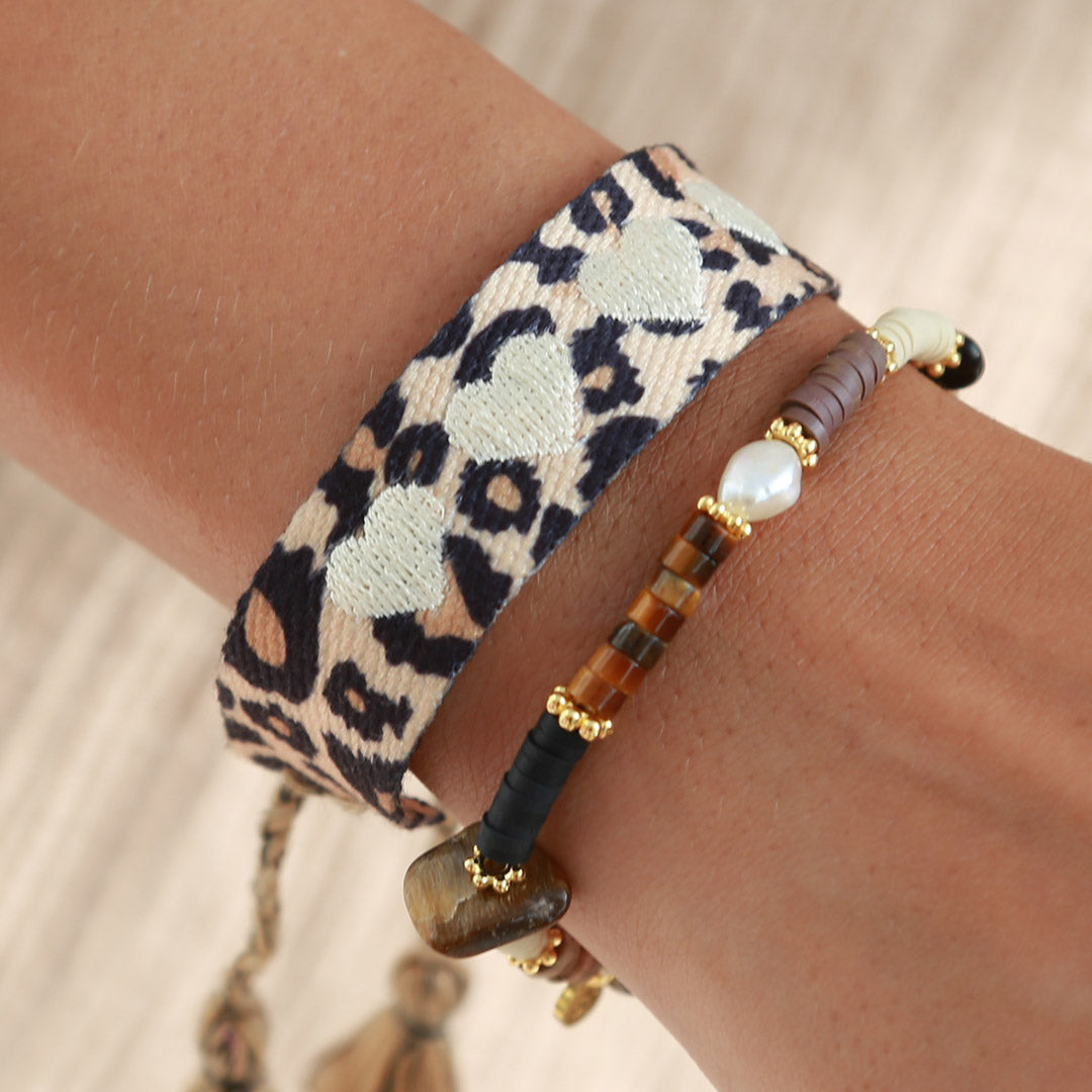 Gewebtes Armband leopard heart