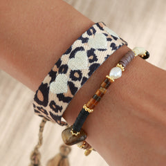 Geweven armband leopard heart