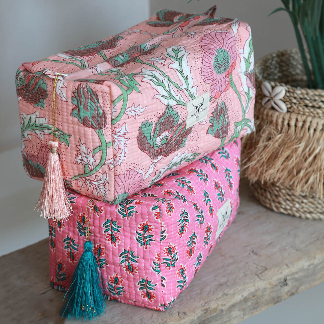 Blockprint toilettas Fez blossom peach M