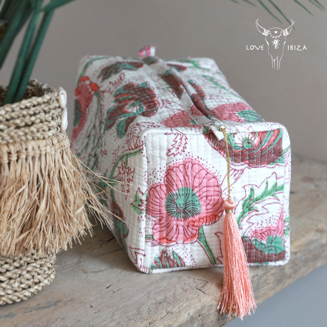 Blockprint toiletry bag Fez blossom white M