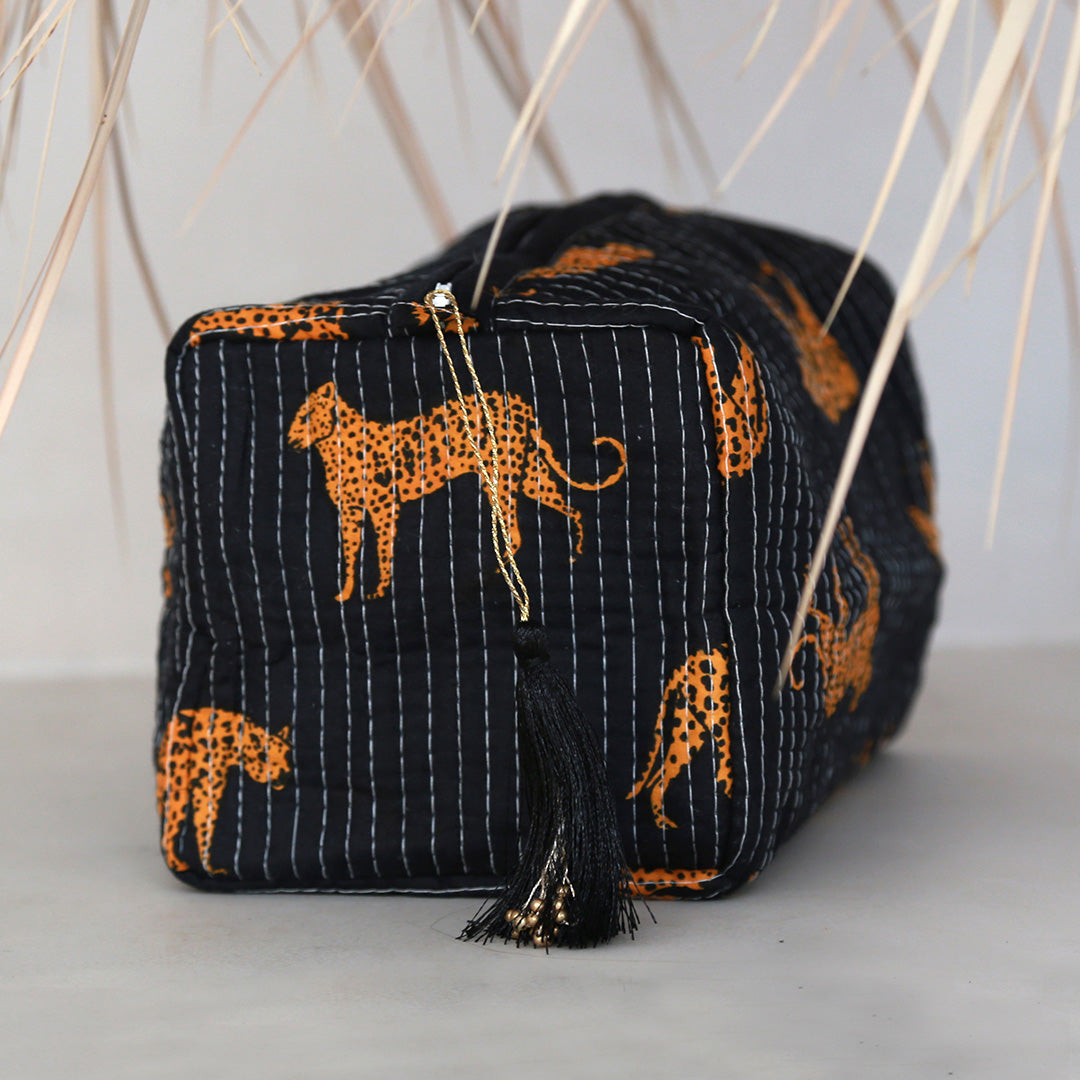 Trousse de toilette Blockprint Fez Cheetah noir M