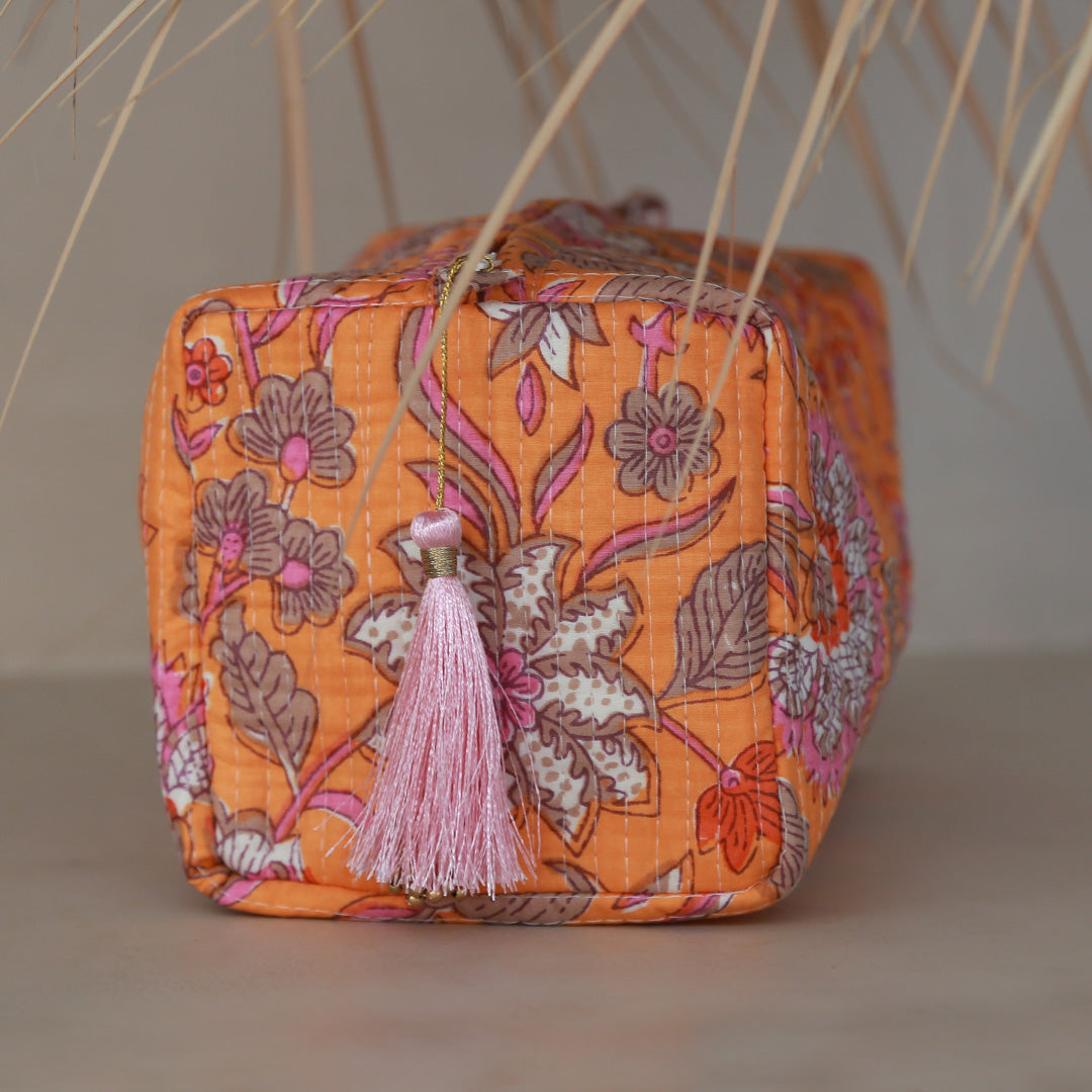 Blockprint toilettas Fez flower oranje M