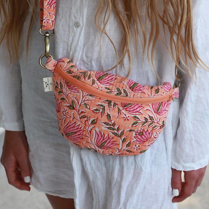 Block print fanny pack Fez peach