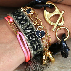 Armband black marble chain gold