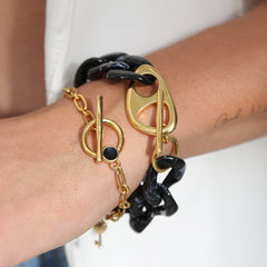 Armband black marble chain gold