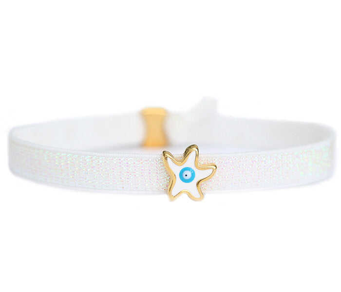 Anklet white star turquoise eye