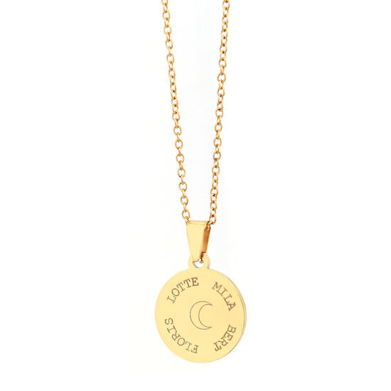 Engraved necklace gold - round names &amp; symbol