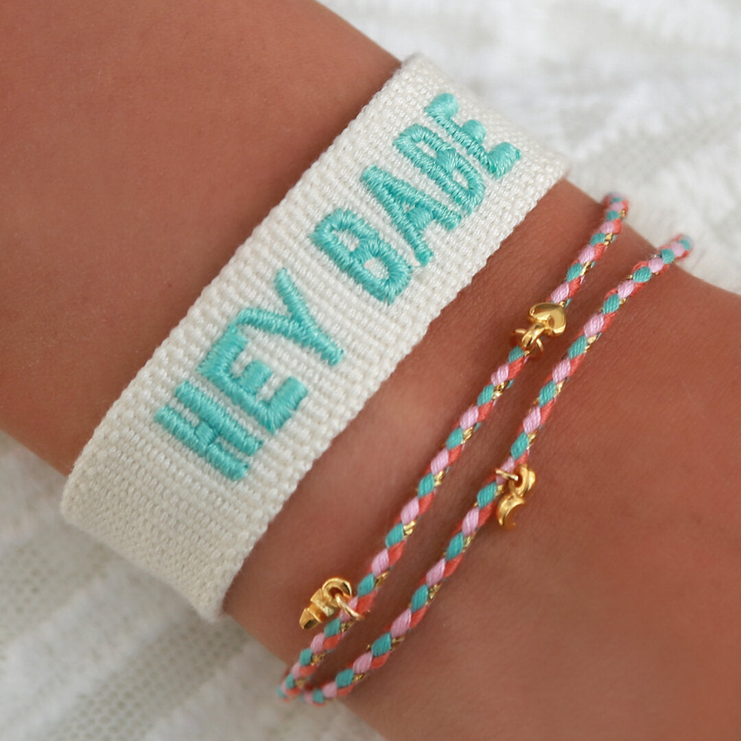 Geweven armband hey babe turquoise