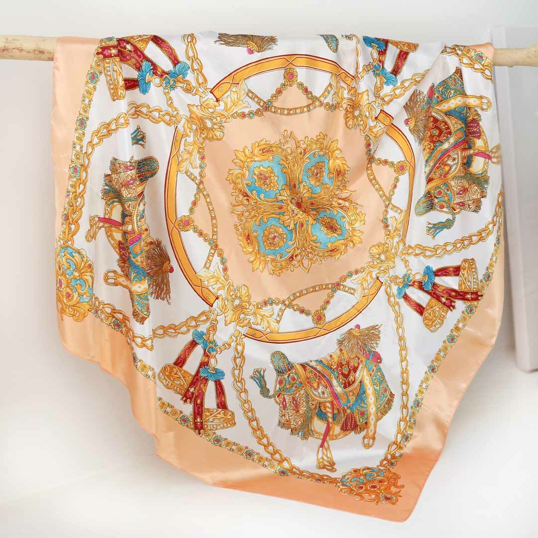 Satin bandana scarf  peach turquoise