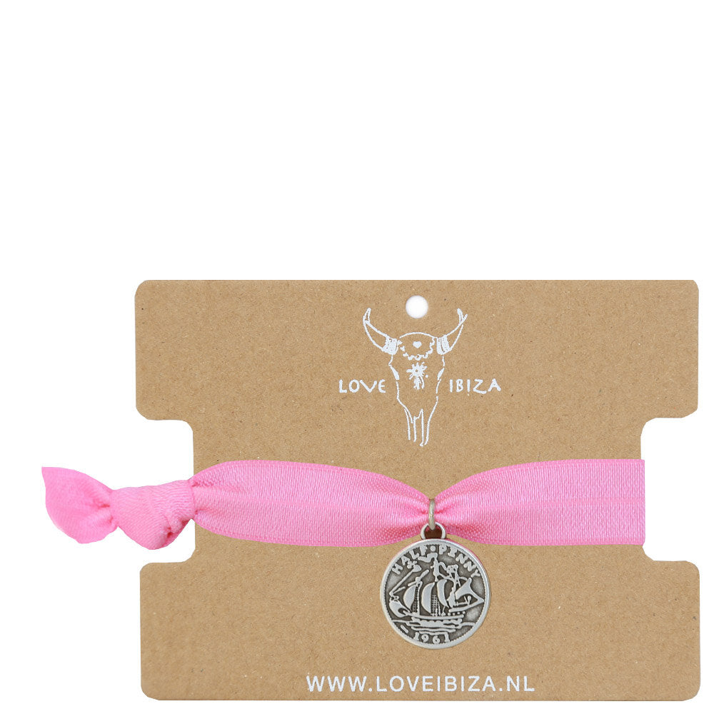 Ibiza armbandje soft pink coin zilver