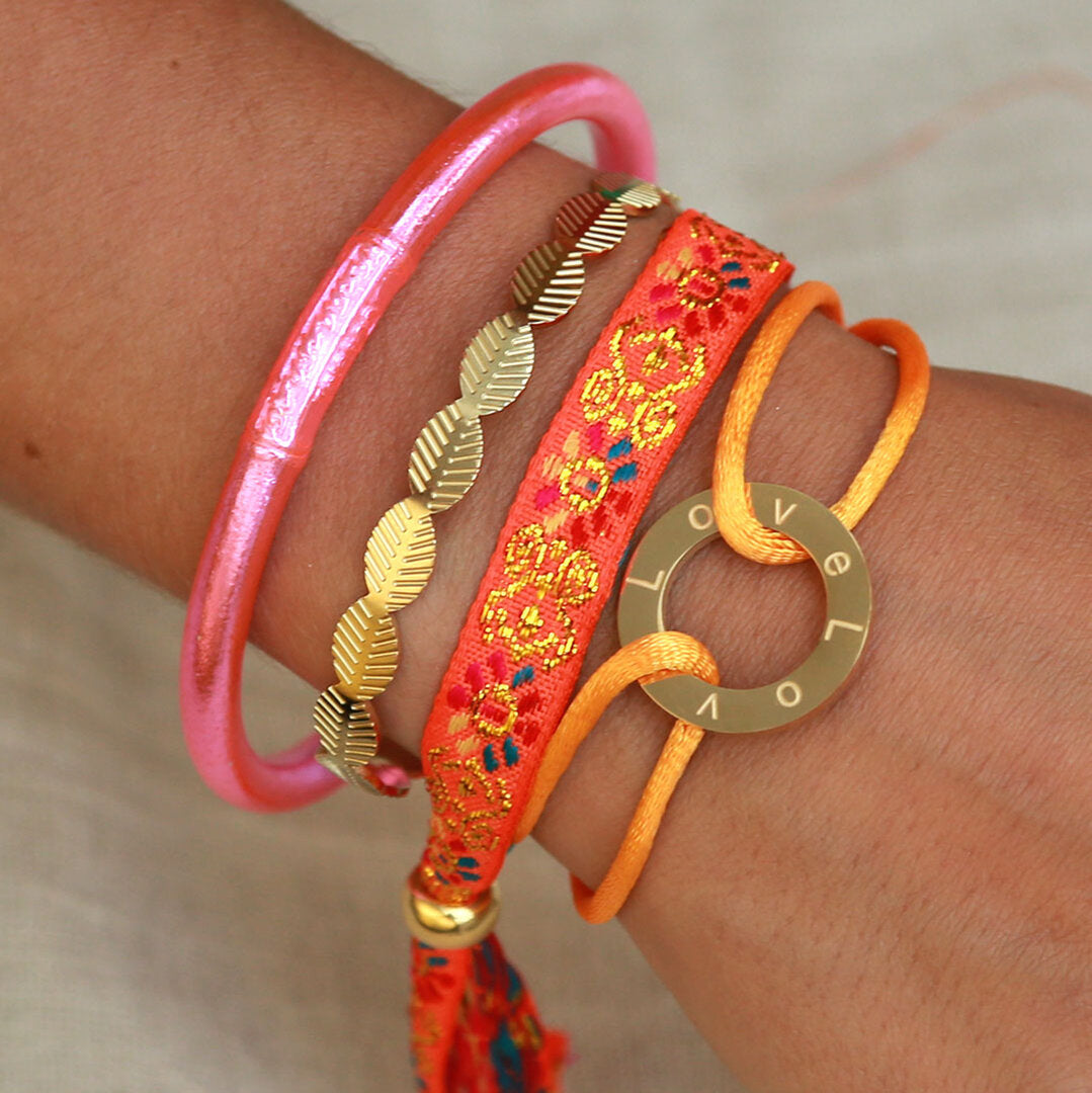 Geweven armbandje flower orange