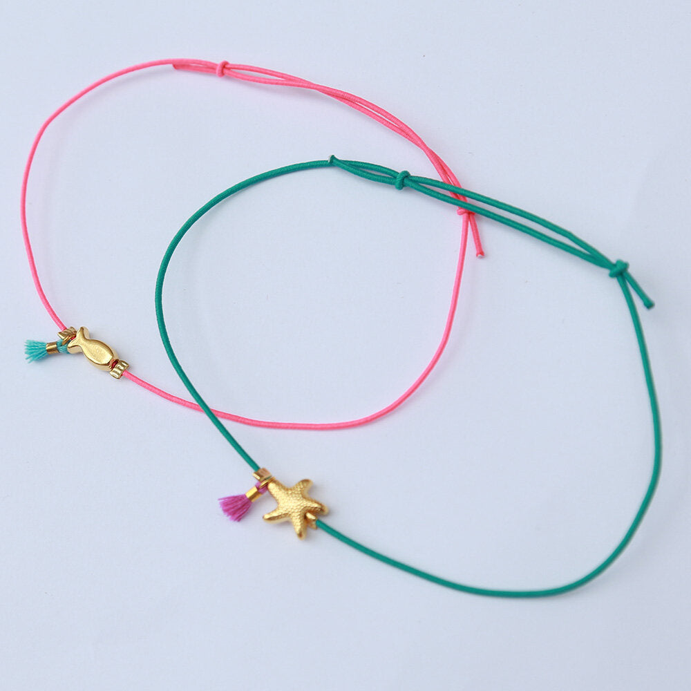 Bracelet de cheville set green pink