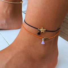 Anklets set black orange