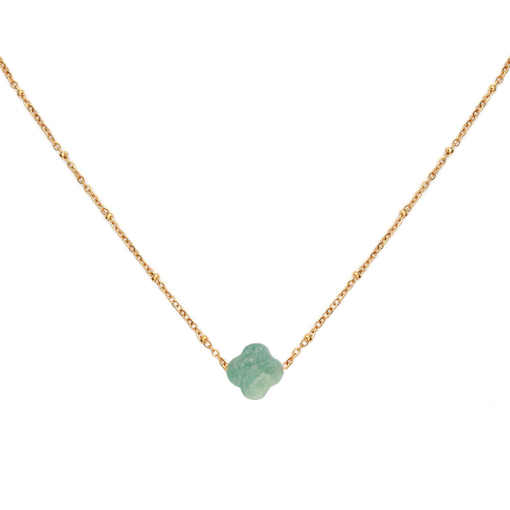 Gold necklace clover jade